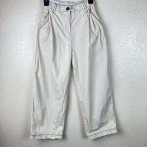 Zara Teens Girls Cropped Straight Pants 13/14 164 Cream Beige Contrast Stitch